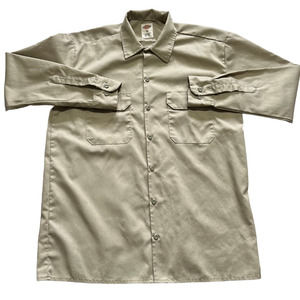 Dickies Khaki Long Sleeve Button Down Work Shirt, Size M